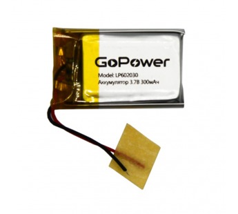 Аккумулятор Li-Pol LP602030 PK1 3.7V 300mAh (толщ.6,0мм, шир.20мм, дл.30мм) "GoPower"#1898621