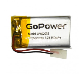 Аккумулятор Li-Pol LP602035 PK1 3.7V 350mAh  (толщ.6,0мм, шир.20мм, дл.35мм) "GoPower"#1898916