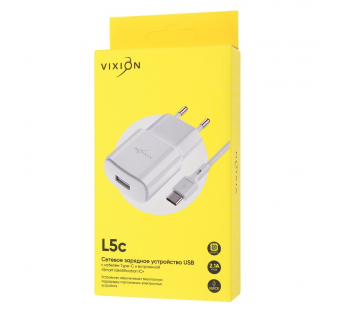 СЗУ VIXION L5c (1-USB/2.1A) + Type-C кабель 1м (белый)#1697970