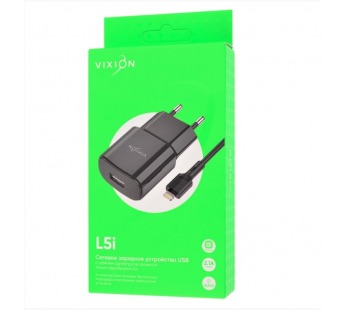 СЗУ VIXION L5i (1-USB/2.1A) + Lightning кабель 1м (черный)#1994729
