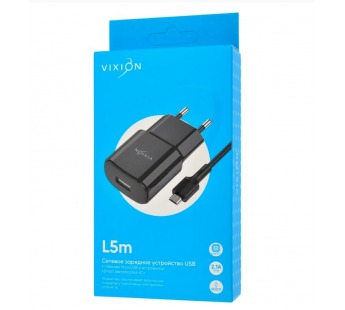 СЗУ VIXION L5m (1-USB/2.1A) + micro USB кабель 1м (черный)#1994760
