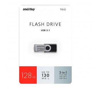 Флэш накопитель USB/MicroUSB 128 Гб Smart Buy Trio 3-in-1 OTG (USB Type-A+USB Type-C+micro U(102033)#1701931