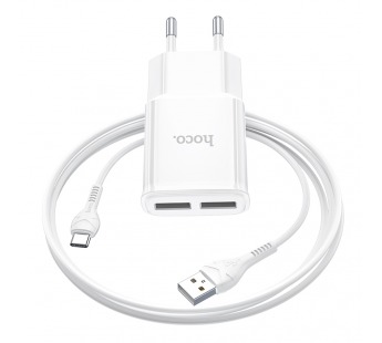 СЗУ HOCO C88A Star round (2-USB/2.4A) + Type-C кабель (1м) (белый)#1706654