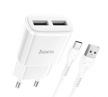 СЗУ HOCO C88A Star round (2-USB/2.4A) + Type-C кабель (1м) (белый)#1706653