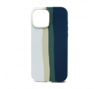 Чехол-накладка Silicone Case с лого для Apple iPhone 13 Pro (полная защита) (Rainbow007) бело синий#1725178