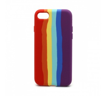 Чехол-накладка Silicone Case с лого для Apple iPhone 7/8/SE 2020 (полн защ) (Rainbow001)красн фиолет#1718993