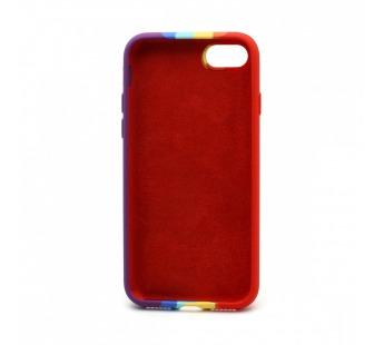 Чехол-накладка Silicone Case с лого для Apple iPhone 7/8/SE 2020 (полн защ) (Rainbow001)красн фиолет#1718994