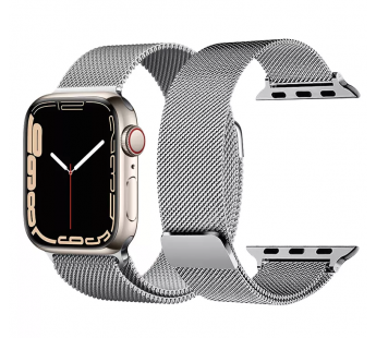                         Металлический ремешок для часов Apple Watch 42/44/45/49 mm миланская петля (серебро)#1781538