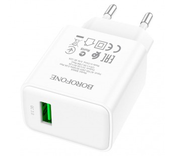 Адаптер сетевой BOROFONE BA66A 1 USB QC 3.0 (белый)#1714985