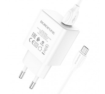 Адаптер сетевой BOROFONE BA66A 1 USB QC 3.0 + кабель Micro (белый)#1714992