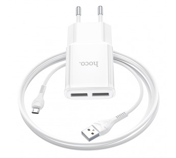СЗУ HOCO C88A Star round (2-USB/2.4A) + micro USB кабель (1м) (белый)#1719879