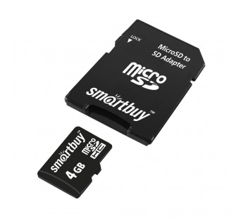 Карта памяти MicroSDHC  4GB SmartBuy, Class10, с адаптером SD#1757758