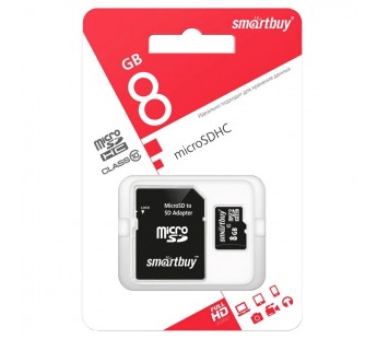 Карта памяти MicroSDHC  8GB SmartBuy, Class10, с адаптером SD#1757775