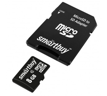 Карта памяти MicroSDHC  8GB SmartBuy, Class10, с адаптером SD#1757776