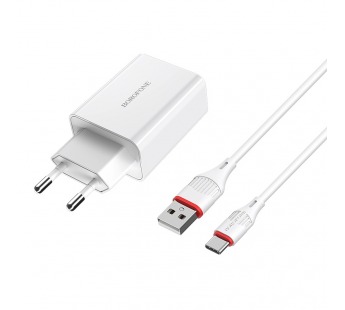 СЗУ с выходом USB Borofone BA21A (1USB/QC3.0/QC2.0/3A/кабель Type-C) белое#1723122