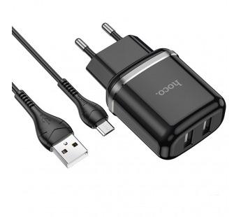СЗУ с выходом USB Hoco N4 (2.4A/2USB/кабель Micro USB) черное#1724470