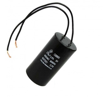 Конденсатор CBB60 25mkF-450V ±5% 50Hz, 42x80мм, два гибких провода L=10-15см (SAIFU)#1976874