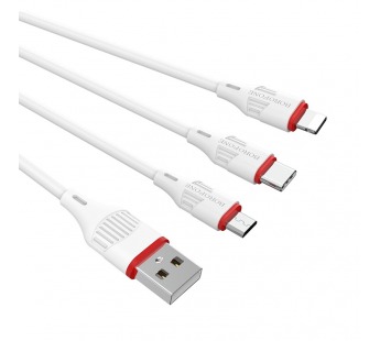 USB кабель 3в1 (Lightning, microUSB, Type-C) 1,0м, белый BX17 "Borofone"#1732989