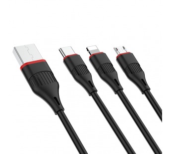 USB кабель 3в1 (Lightning, microUSB, Type-C) 1,0м, черный BX17 "Borofone"#1732985