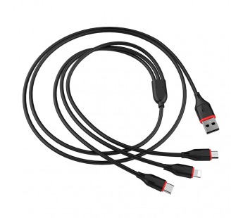 USB кабель 3в1 (Lightning, microUSB, Type-C) 1,0м, черный BX17 "Borofone"#1732986