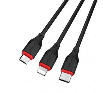 USB кабель 3в1 (Lightning, microUSB, Type-C) 1,0м, черный BX17 "Borofone"#1732984