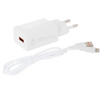                         Сетевое ЗУ Denmen DC01L + кабель iPhone 5/6 (1USB/2.4A) белый#1736378