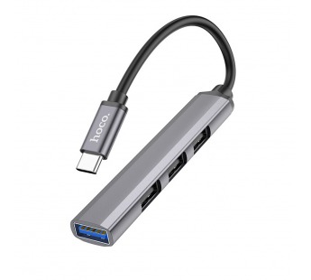 USB-концентратор HOCO HB26, 4 гнезда, 3 USB 2.0 выхода, 1 USB 3.0 выход, кабель Type-C, серый#1740457