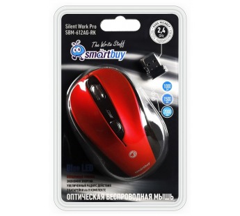 Мышь оптическая беспроводная Smart Buy SBM-612AG-RK (red/black), blue LED, беззвучная (116558)#1784338