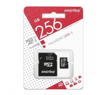 Карта флэш-памяти MicroSD 256 Гб Smart Buy +SD адаптер (class 10) UHC-1 (125646)#1786173