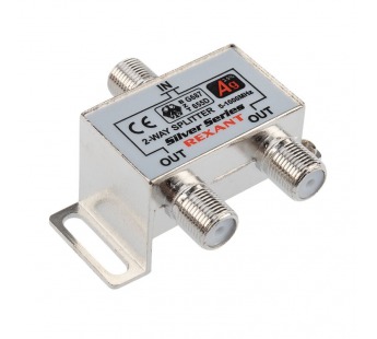 Делитель на 2ТВ 1вход F-гн. - 2 выхода F-гн. 5-1000МГц + 3шт.F Silver в коробочке "Rexant"#2079337