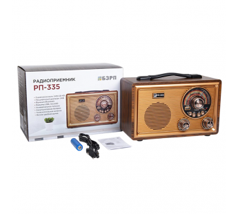 Радиоприёмник БЗРП РП-335 УКВ 64-108МГц,СВ,КВ, (бат.4*R20,220В,DC6В, акб1200mAh BT, USB,microSD)#2142624