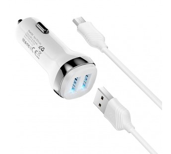 Адаптер Автомобильный Hoco Z40 Superior 2USB/5V/2.4A + кабель micro USB (white)#1757912