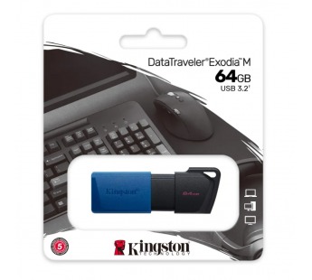 Флеш-накопитель USB 3.2 64GB Kingston DataTravele Exodia M чёрный/синий#1757448