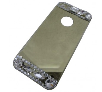                             Чехол пластиковый iPhone 5 зеркальный со стразами золотистый*#1932716