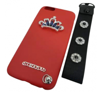                             Чехол силиконовый iPhone 6 корона со стразами и шнурком красный*#2130984