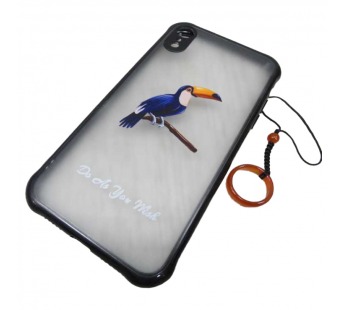                                 Чехол силикон-пластик iPhone XR с рисунком + кольцо черный* #1770829