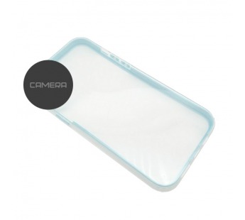                                     Чехол силиконовый Samsung A11 прозрачный с голубым контуром*#1882792