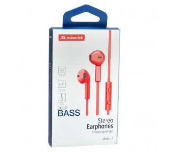                         Проводная стерео+гарнитура "Maverick" Deep Bass, i12, пульт ДУ, пластик корпус, плоск провод, красн#1930709