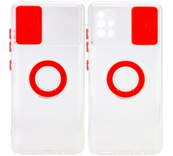                                     Чехол силиконовый Samsung A51 прозрачный с кольцом и защитой на камеру красный*#1799526