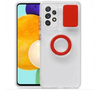                                     Чехол силиконовый Samsung A72 прозрачный с кольцом и защитой на камеру красный*#2022708