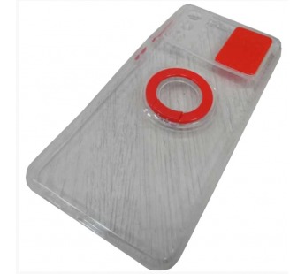                                         Чехол силиконовый Samsung S21 Plus прозрачный с кольцом и защитой на камеру красный*#2022701