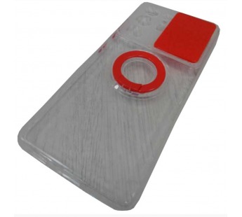                                         Чехол силиконовый Samsung S21 Ultra прозрачный с кольцом и защитой на камеру красный*#2022703