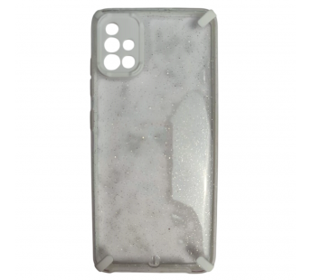                                     Чехол противоударный Samsung A51 с блестками белый#2131100