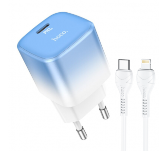 СЗУ HOCO C101A (1-PD 20W) + Type-C - Lightning кабель (1м) (бело/синий)#1748679