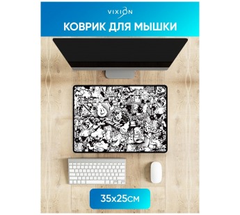 Коврик для мышки Vixion MP26 350x250x3 мм Граффити (черно/белый) #1842087
