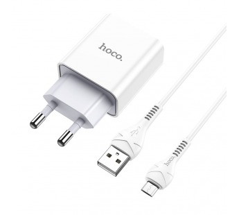 Адаптер постоянного тока Hoco C81A, 1гн.USB 5В,2,1А + кабель micro USB, белый#1758031