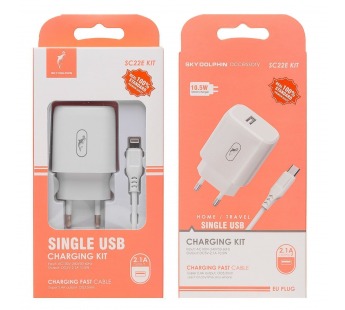 Адаптер Сетевой с кабелем SKYDOLPHIN SC22EL USB 2,4A/12W (USB/Lightning) (white) (206529)#2027383