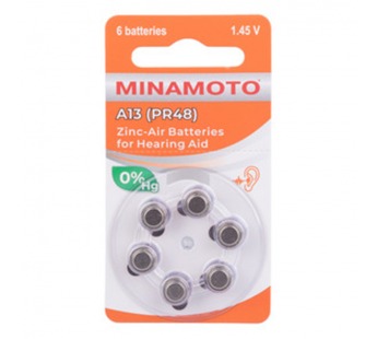 Элемент питания для слухового аппарата Minamoto ZA13 Zinc Air 1.45V BL-6#1765713