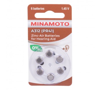 Элемент питания для слухового аппарата Minamoto ZA312 Zinc Air 1.45V BL-6#1765711