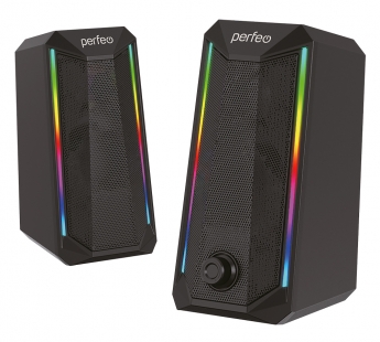 Колонки Perfeo 2.0 "CIRCUS", мощность 2х3 Вт, USB, чёрн, Game Design, RGB подсветка 7 режимов#1816515